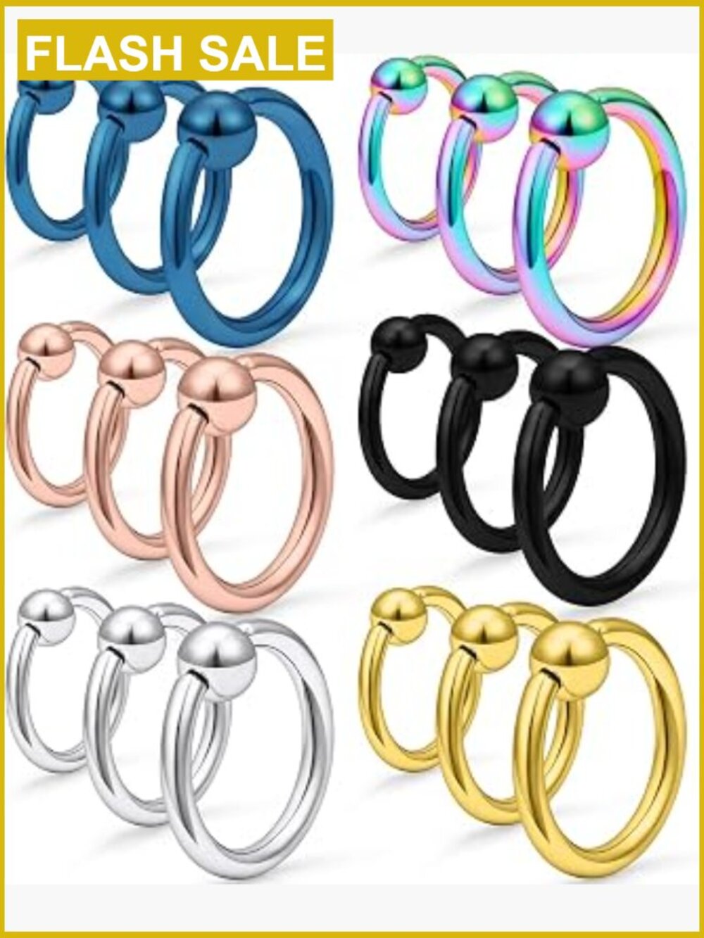 14G Captive Bead Piercing Ring Stainless Steel Nose Septum Hoop Rings 18-Piece